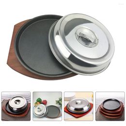 Plates 1 Set Cast Steak Plate With Lid Sizzle Griddle Nonstick Fajita Pan Skillet Japanese Server 21cm