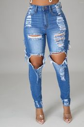 Women's Jeans 2023 Light Blue Bandage For Women Sexy Ripped Denims