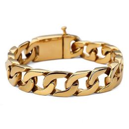 18K Gold 316L Stainess Steel Bracelet 15mm Cuban Link Bracelets For Men Women 22CM Length Fitness Movement Bracelet291C