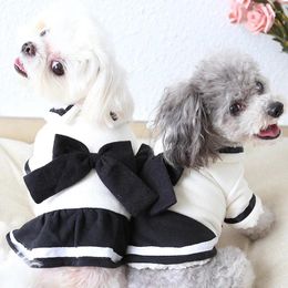 Dog Apparel Bow Cotton Pet Clothes Winter Warm Dress White Black Shirt Thick Coats Clothing For Dogs Cat Yorkie Maltese