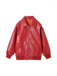 Women's Leather 2024 Autumn Spring Jacket PU Couple Coat Loose Streetwear Casual Vintage Motorcycle Biker Outwear