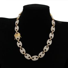 Alloy Rhinestone Hip Hop Necklace Iced Out CZ Coffee Bean Pig Nose Charm Link Choker Chain Bling Jewellery Necklaces or Bracelets fo320Y