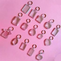 50pcs Lot Rectangle Heart Round Styles Transparent Blank Acrylic Insert Po Picture Frame Keyring Keychain Diy Split Ring Gift197d