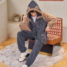 Women's Sleepwear Men's Pajamas Set Autumn and Winter Thick Flannel Pijama Leisure Warm Suit Home Clothes Coral Fleece Lounge Wear Pyjama Suit 231205