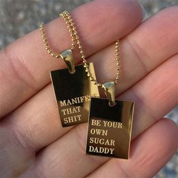 Hot selling Custom engraved rectangle pendant inspirational quotes gold Stainless steel necklace Personalised Women Jewellery