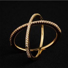 New Design X shape Cross Ring for Women 925 Sterling Silver Diamond Statement Infinite Ring with Micro Paved Trendy Jewelry207W