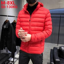 Men's Jackets Plus Size 8xl 7xl Lightweight Padded Warm Hooded Zip-Up Parka Black Red Yellow Blue 2023 Coat Male Outerwear