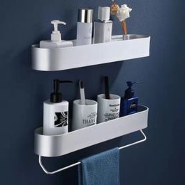 Bathroom Shelves Wall Shelf Kitchen Towel Holder Rack Shower Storage Basket Organiser Metal Nailfree installation 231204