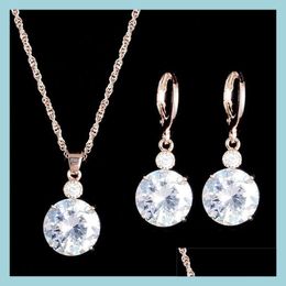 Earrings & Necklace Pretty Wedding Beautifly Jewellery Set Water Drop Cz Sets Gold Sier Plated Necklace Earrings Party Bridal Drop Deliv Dhkwt