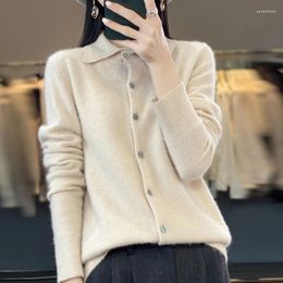 Women's Knits Wool Knit Cardigan Jacket Loose Polo Collar Sweater Outer Solid Colour Button Shirt Pullover French 2023 Spring