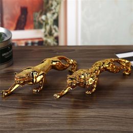 New golden leopard statue resin modern sculpture animal home decoration 26cm domineering leopard figurine car decoration 201201322n