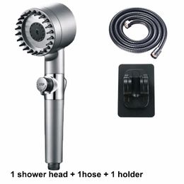 Bathroom Shower Heads Black Head Rainfall High Pressure 3 Modes Adjustable Boost Philtre Holder with Hose for Accessories Sets 231205