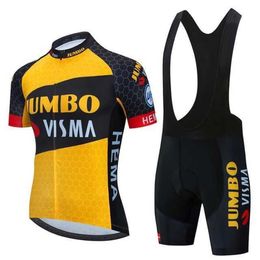 Sets JUMBO VISMA Bike Jersey Set Team Greatful Clothing Summer Short Sleeve Cycling Suit Men's Top and Bottom Bib Shorts Kit 299S