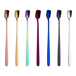 304 Stainless Steel Square Head Ice Spoon Long Handle Coffee Dessert Spoon Bar Cocktail Stirring Scoops Home Kitchen Supplies BH8075 FFJ