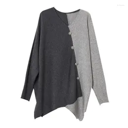 Women's Sweaters Tpjb Fashion V-neck Knitted Long Sweater Luxury Asymmetric Top Trend Solid Color Splice Simple Wild T-shirt