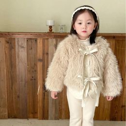 Jackets Children Fashion Clothes 2023 Winter Girl Hair Splicing Fur Thick Coat Foreign Style Kid