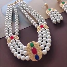 Chains Color Zircon Pearl Necklace Non-Allergic Silver Pin Earrings Vintage Fashion Jewelry Women's Anniversary Gift