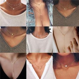 Pendant Necklaces Multi Layer Tiny Small Heart Moon Choker Necklace For Women Gold Colour Short Chain Collar Jewellery GiftPendant267I