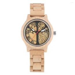 Wristwatches Women's Watch Wood Quartz Natural Wristwatch Luminous Full Maple Tree Of Life Pattern Dial