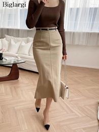 Skirts Autumn High Waist Fishtail Skirt Women Ruffle Pleated Fashion Bodycon Ladies Korean Style Office Woman Midi 2023