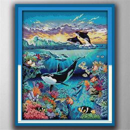 Underwater world fish sea Handmade Cross Stitch Craft Tools Embroidery Needlework sets counted print on canvas DMC 14CT 11CT228e