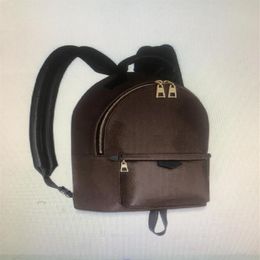 2 sizes Fashion Smooth Zipper Mini Backpack Genuine leather children backpack women Brown printing backpack 44873274U
