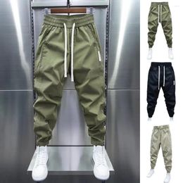 Men's Pants Men Drawstring Elastic Waist Loose Ankle-banded Solid Color Simple Style Casual Pockets Thin Soft Breathable Patchwork Ank