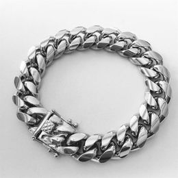 Stainless Steel Miami Curb Cuban Chain Bracelets Dragon Casting Clasp Bangle Hip hop Jewellery 8MM-18MM Men Bracelet300K