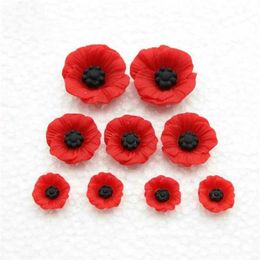 Set of 100pcs Chic Resin Red Poppy Flower Artificial Flatback Embellishment Cabochons Cap for Home Decor 12-23mm 211101266M