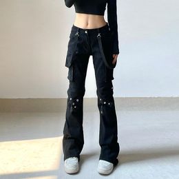 Women's Jeans European And American Clothing Metal Leg Pocket Bootcut Trousers Punk