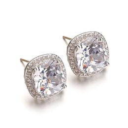 Anti-Allergic 925 Earrings Backs White Gold Plated Bling Cubic Zirconia CZ Diamond Earrings Jewelry Gift for Men Women311K