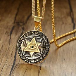 Of Providence Double Triangle Pendant Necklace Men Illuminati The Third Eye Jewelry224S