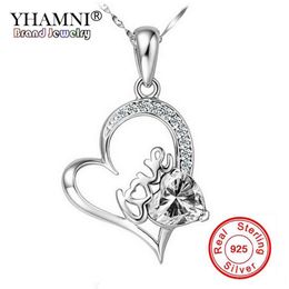 YHAMNI Fashion Women's 100% Real 925 Sterling Silver Necklace Set Cubic Zirconia Heart CZ Pendant Necklace for Women D01412948