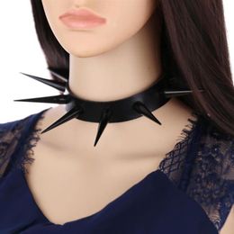 Vegan Leather Spiked Choker Necklace punk collar for women men Emo biker metal chocker necklace goth jewelry277L