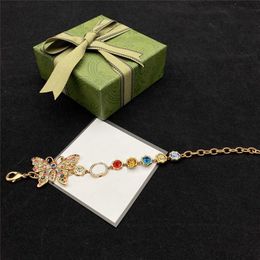 Chic Butterfly Diamond Bracelet Colourful Crystal Bracelets Embossed Stamp Double Letter Bangles With Gift Box254E