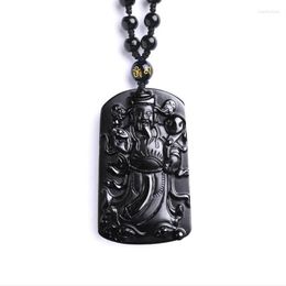 Pendant Necklaces Men Women's God Of Wealth Pendants Real Natural Obsidian Beaded Necklace Money Come Amulet Boutique JewelryP237F