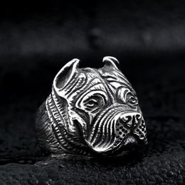 Men's Vintage Stainless Steel Ring Viking Pitbull Bulldog Gothic Pug Dog Head Totem Amulet Punk Animal Jewellery for Men Boys280D