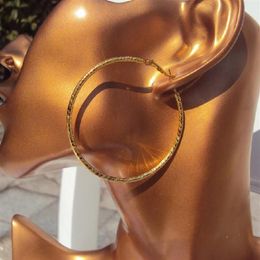 Europe US New Pure Real 24K Yellow Gold Hoop Earrings Perfect Big Circle Earrings 6g251a