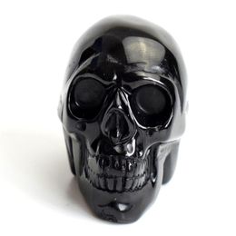 1 9 INCHES Natural Chakra Black Obsidian Carved Crystal Reiki Healing Realistic Human Skull Model Feng Shui Statue with a Velvet P190C