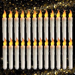 12 24Pcs LED Flameless Taper Candles 6 5 Tall Tapered Candle Battery Operated Warm White Flickering Flame Handheld Candlesti232f