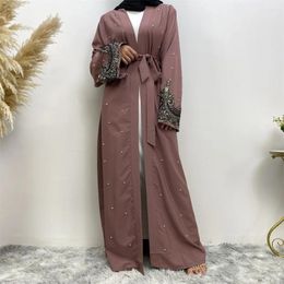 Ethnic Clothing Eid Ramadan Open Abaya Dubai Turkey Kaftan Muslim Women Hijab Dress Kimono Caftan Islamic Beads Arabic Robe Gown