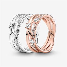 100% 925 Sterling Silver Sparkling Triple Band Ring For Women Wedding Rings Fashion Jewellery Accessories278I