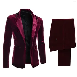 Men's Suits Velvet 2-Piece Suit One Button Jacket And Pants For Christmas Leisure Dinner