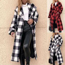 Women's Jackets Button Down Plaid Printed Reversible Womens Jacket Overcoat Classic Long Fleece Coat Lined Women Winter Outwear