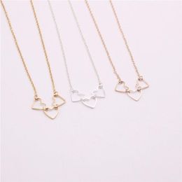 Hollow out Love heart necklace Three Pendant combination necklaces for girls the to women Gold Silver Rose Three Colour Optional2545