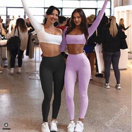 Active Sets 2024 1/2PCS Nylon Pad Yoga Set Women Workout Pant Sport Gym Fitness Long Sleeve Crop Top High Waist Leggings Suits