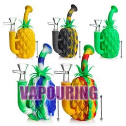 New Style Pineapple Shape Colorful Silicone Smoking Bong Pipes Kit Portable Innovative Travel Glass Bubbler Filter Tobacco Bowl Waterpipe Straw Holder DHL