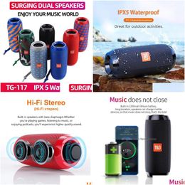 Original Tg117 Portable Bluetooth Speaker Boombox Soundbar Subwoofer Outdoor Sports Caixa De Som Loudspeaker Tf Card Fm Drop Delivery Dhkf3