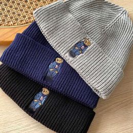 Polo Bear Embroidery Knit Cuffed Beanie Winter Hat92