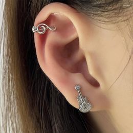 Backs Earrings 1pc Cute Guitar Clip Earring Musical Note Silver Colour Ear Cuff Zircon Cartilage Accessories Women Fake Piercing Jewellery